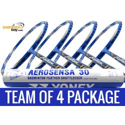Team Package: 1 Tube Yonex AS30 Shuttlecocks + 4 Rackets - Abroz Shark Tiger 6U Badminton Racket
