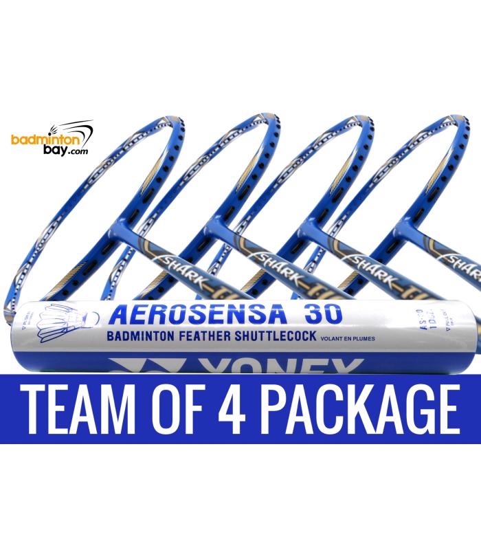 Team Package: 1 Tube Yonex AS30 Shuttlecocks + 4 Rackets - Abroz Shark Tiger 6U Badminton Racket