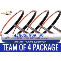 Team Package: 1 Tube Yonex AS30 Shuttlecocks + 4 Rackets - Flex Power Nano Tec Z Speed Badminton Racket