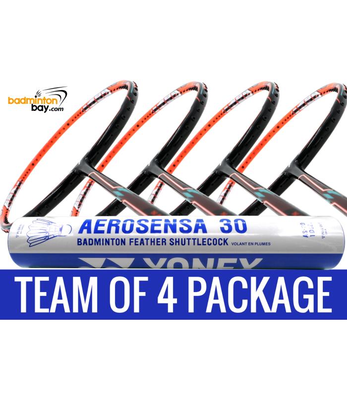 Team Package: 1 Tube Yonex AS30 Shuttlecocks + 4 Rackets - Flex Power Nano Tec Z Speed Badminton Racket