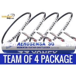 Team Package: 1 Tube Yonex AS30 Shuttlecocks + 4 Rackets - Yonex Nanoray 7 Cool White (4U-G5) Badminton Racket