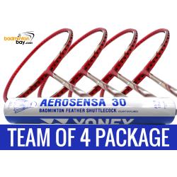 Team Package: 1 Tube Yonex AS30 Shuttlecocks + 4 Rackets - Yonex Nanoray 7 Deep Red (4U-G5) Badminton Racket