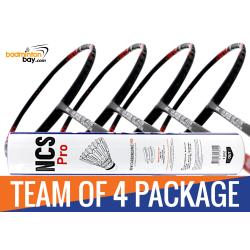 Team Package: 1 Tube Victor NCS Pro Synthetic Feather Shuttlecocks + 4 Rackets - Abroz Demon Blade 1000 Black Red Badminton Racket (5U)