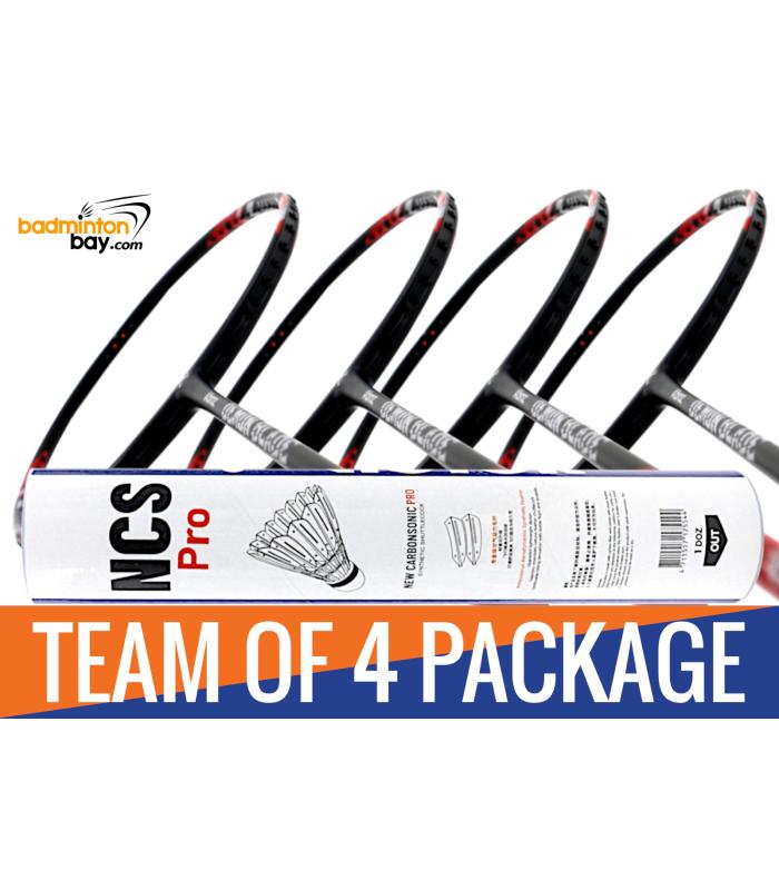 Team Package: 1 Tube Victor NCS Pro Synthetic Feather Shuttlecocks + 4 Rackets - Abroz Demon Blade 1000 Black Red Badminton Racket (5U)
