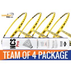 Team Package: 1 Tube Victor NCS Pro Synthetic Feather Shuttlecocks + 4 Rackets - Abroz Exonic Nextgen Yellow Black Badminton Racket (5U)