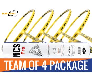 Team Package: 1 Tube Victor NCS Pro Synthetic Feather Shuttlecocks + 4 Rackets - Abroz Exonic Nextgen Yellow Black Badminton Racket (5U)