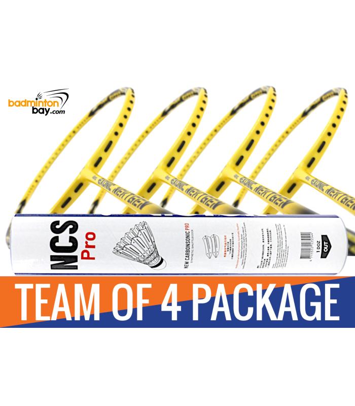 Team Package: 1 Tube Victor NCS Pro Synthetic Feather Shuttlecocks + 4 Rackets - Abroz Exonic Nextgen Yellow Black Badminton Racket (5U) Team Package: 1 Tube Victor NCS Pro Synthetic Feather Shuttlecocks + 4 Rackets - Abroz Exonic Nextgen Yellow Black Badminton Racket (5U)