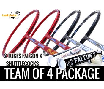 Team Package: 2 Tubes Abroz Falcon X Shuttlecocks + 4 Rackets - Abroz Shark Mach II (6U) + Abroz Shark Hammerhead Badminton Racket (6U)