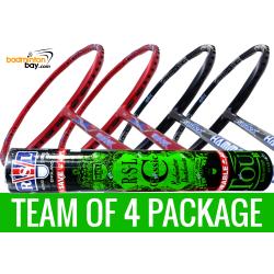 Team Package: 1 Tube RSL Classic Shuttlecocks + 4 Rackets - Abroz Shark Mach II (6U) + Abroz Shark Hammerhead Badminton Racket (6U)
