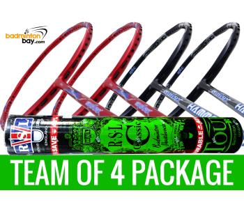 Team Package: 1 Tube RSL Classic Shuttlecocks + 4 Rackets - Abroz Shark Mach II (6U) + Abroz Shark Hammerhead Badminton Racket (6U)