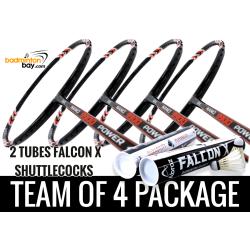 Team Package: 2 Tubes Abroz Falcon X Shuttlecocks + 4 Rackets - Abroz Nano 9900 Power Badminton Racket (5U)