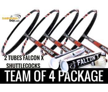 Team Package: 2 Tubes Abroz Falcon X Shuttlecocks + 4 Rackets - Abroz Nano 9900 Power Badminton Racket (5U)