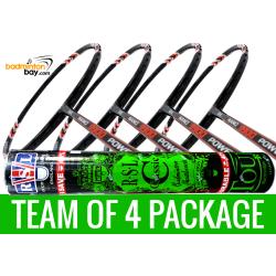 Team Package: 1 Tube RSL Classic Shuttlecocks + 4 Rackets - Abroz Nano 9900 Power 5U Badminton Racket