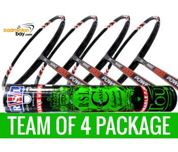 Team Package: 1 Tube RSL Classic Shuttlecocks + 4 Rackets - Abroz Nano 9900 Power 5U Badminton Racket