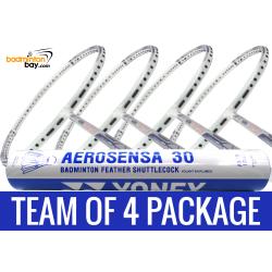 Team Package: 1 Tube Yonex AS30 Shuttlecocks + 4 Rackets - Abroz Shark Great White Badminton Racket (6U)