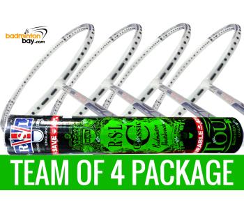 Team Package: 1 Tube RSL Classic Shuttlecocks + 4 Rackets - Abroz Shark Great White Badminton Racket (6U)