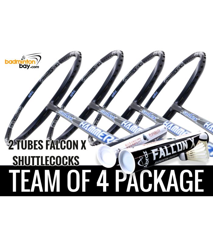 Team Package: 2 Tubes Abroz Falcon X Shuttlecocks + 4 Rackets - Abroz Shark Hammerhead Badminton Racket (6U)
