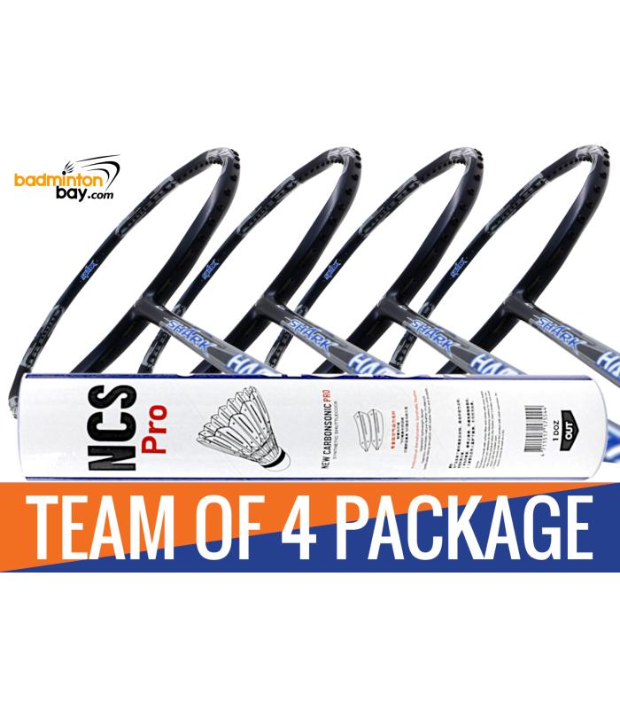 Team Package: 1 Tube Victor NCS Pro Synthetic Feather Shuttlecocks + 4 Rackets - Abroz Shark Hammerhead Badminton Racket (6U)