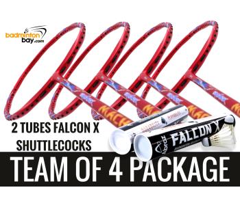 Team Package: 2 Tubes Abroz Falcon X Shuttlecocks + 4 Rackets Abroz Shark Mach II 6U Badminton Racket