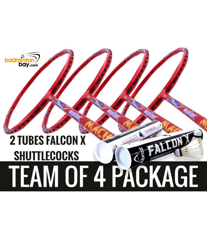 Team Package: 2 Tubes Abroz Falcon X Shuttlecocks + 4 Rackets Abroz Shark Mach II 6U Badminton Racket