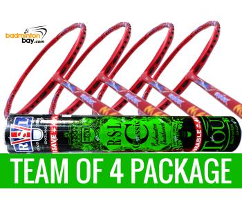 Team Package: 1 Tube RSL Classic Shuttlecocks + 4 Rackets Abroz Shark Mach II 6U Badminton Racket