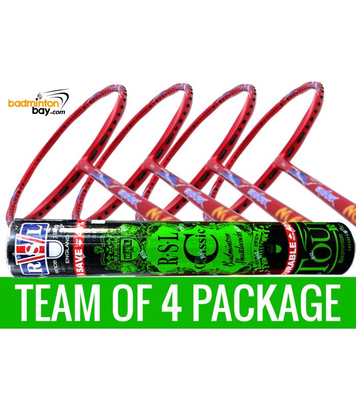 Team Package: 1 Tube RSL Classic Shuttlecocks + 4 Rackets Abroz Shark Mach II 6U Badminton Racket