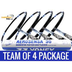 Team Package: 1 Tube Yonex AS30 Shuttlecocks + 4 Rackets - Abroz Nano Power Venom II 6U Badminton Racket