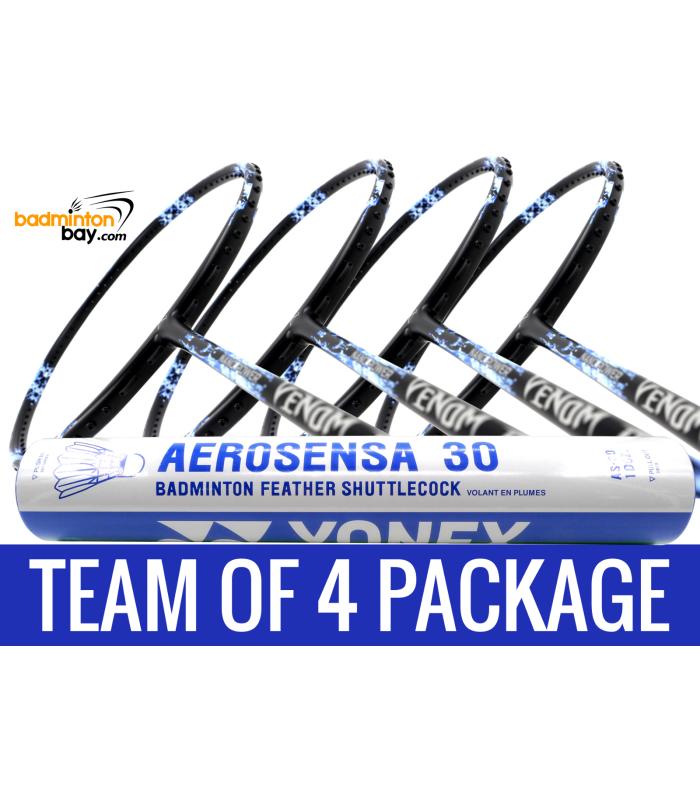 Team Package: 1 Tube Yonex AS30 Shuttlecocks + 4 Rackets - Abroz Nano Power Venom II 6U Badminton Racket