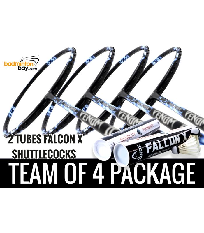 Team Package: 2 Tubes Abroz Falcon X Shuttlecocks + 4 Rackets - Abroz Nano Power Venom II 6U Badminton Racket