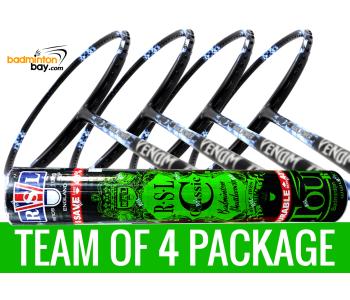 Team Package: 1 Tube RSL Classic Shuttlecocks + 4 Rackets - Abroz Nano Power Venom II 6U Badminton Racket