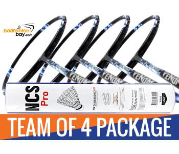 Team Package: 1 Tube Victor NCS Pro Synthetic Shuttlecocks + 4 Rackets - Abroz Nano Power Venom II 6U Badminton Racket