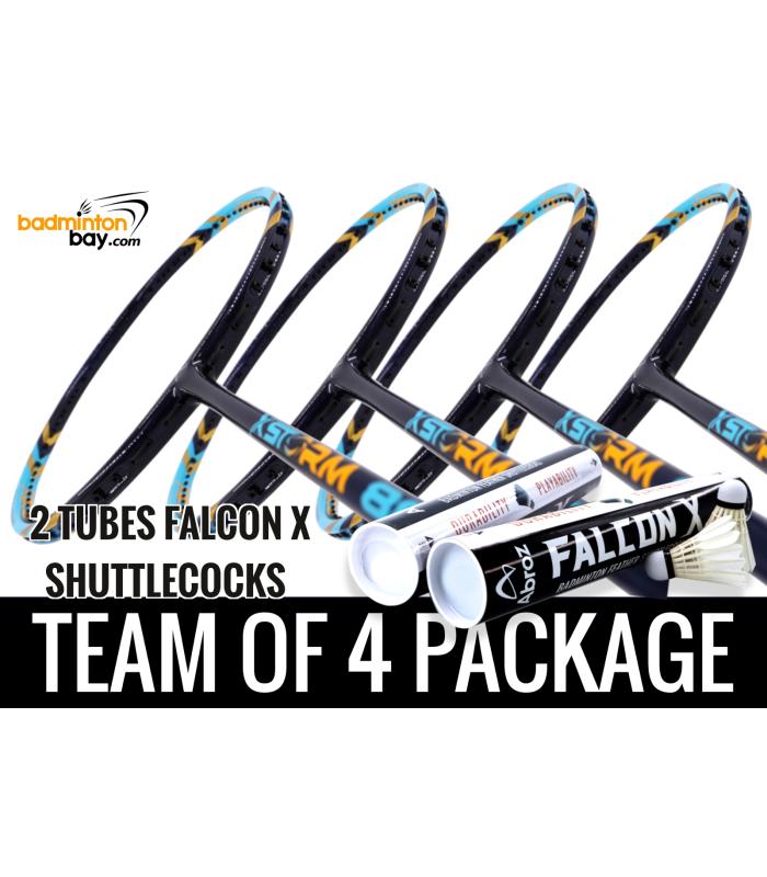 Team Package: 2 Tubes Abroz Falcon X Shuttlecocks + 4 Rackets - Abroz XStorm 88 Badminton Racket (6U)