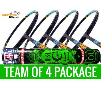 Team Package: 1 Tube RSL Classic Shuttlecocks + 4 Rackets - Abroz XStorm 88 Badminton Racket (6U)