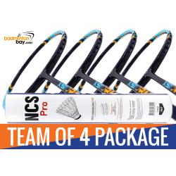 Team Package: 1 Tube Victor NCS Pro Synthetic Feather Shuttlecocks + 4 Rackets - Abroz XStorm 88 Badminton Racket (6U)