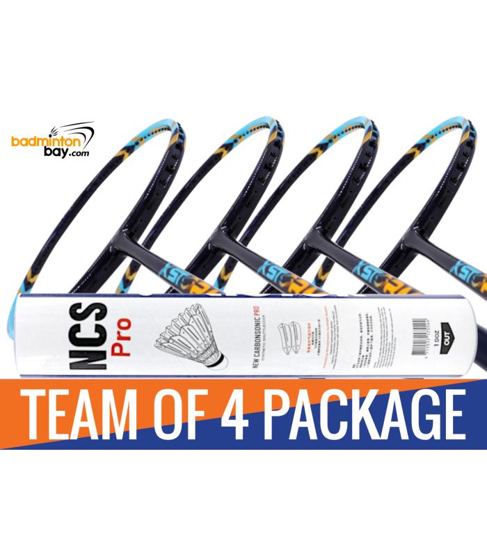 Team Package: 1 Tube Victor NCS Pro Synthetic Feather Shuttlecocks + 4 Rackets - Abroz XStorm 88 Badminton Racket (6U)