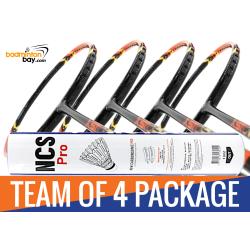 Team Package: 1 Tube Victor NCS Pro Synthetic Feather Shuttlecocks + 4 Rackets - Abroz XStorm 99 Badminton Racket (6U)