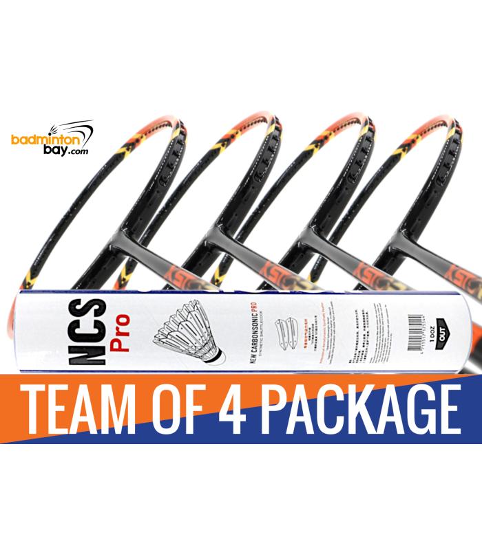 Team Package: 1 Tube Victor NCS Pro Synthetic Feather Shuttlecocks + 4 Rackets - Abroz XStorm 99 Badminton Racket (6U)