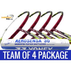 Team Package: 1 Tube Yonex AS30 Shuttlecocks + 4 Rackets - Abroz Nano Power Z-Light 6U Badminton Racket