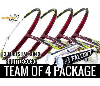 Team Package: 2 Tubes Abroz Falcon X Shuttlecocks + 4 Rackets - Abroz Nano Power Z-Light 6U Badminton Racket
