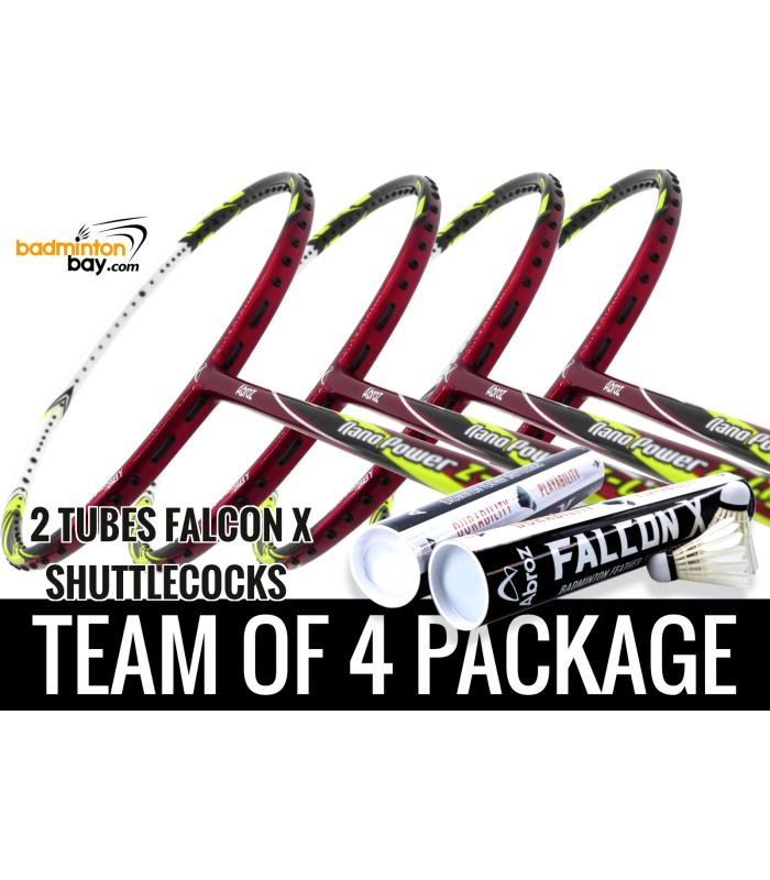 Team Package: 2 Tubes Abroz Falcon X Shuttlecocks + 4 Rackets - Abroz Nano Power Z-Light 6U Badminton Racket