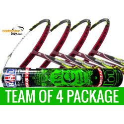 Team Package: 1 Tube RSL Classic Shuttlecocks + 4 Rackets - Abroz Nano Power Z-Light 6U Badminton Racket