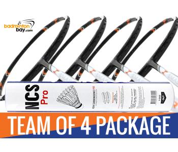 Team Package: 1 Tube Victor NCS Pro Synthetic Feather Shuttlecocks + 4 Rackets - Abroz Nano Power Z-Smash Power 6U Badminton Racket