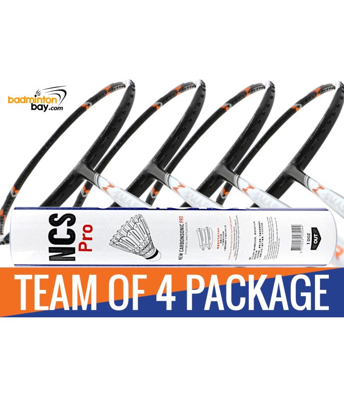 Team Package: 1 Tube Victor NCS Pro Synthetic Feather Shuttlecocks + 4 Rackets - Abroz Nano Power Z-Smash Power 6U Badminton Racket