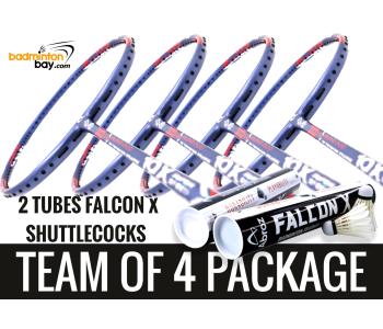 Team Package: 2 Tubes Abroz Falcon X Shuttlecocks + 4 Rackets Apacs Blend Duo 10X Blue Red White Badminton Racket (6U)
