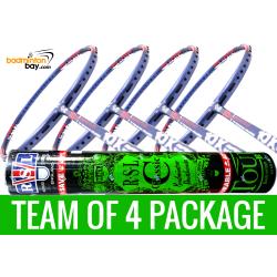 Team Package: 1 Tube RSL Classic Shuttlecocks + 4 Rackets Apacs Blend Duo 10X Blue Red White Badminton Racket (6U)