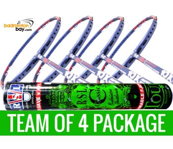 Team Package: 1 Tube RSL Classic Shuttlecocks + 4 Rackets Apacs Blend Duo 10X Blue Red White Badminton Racket (6U)