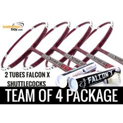 Team Package: 2 Tubes Abroz Falcon X Shuttlecocks + 4 Rackets - Apacs EdgeSaber 10 Red Badminton Racket