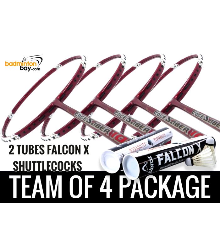 Team Package: 2 Tubes Abroz Falcon X Shuttlecocks + 4 Rackets - Apacs EdgeSaber 10 Red Badminton Racket