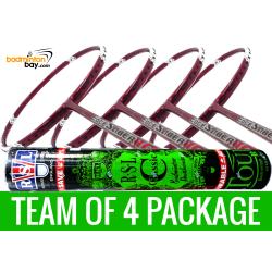 Team Package: 1 Tube RSL Classic Shuttlecocks + 4 Rackets - Apacs EdgeSaber 10 Red Badminton Racket