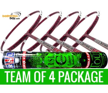 Team Package: 1 Tube RSL Classic Shuttlecocks + 4 Rackets - Apacs EdgeSaber 10 Red Badminton Racket